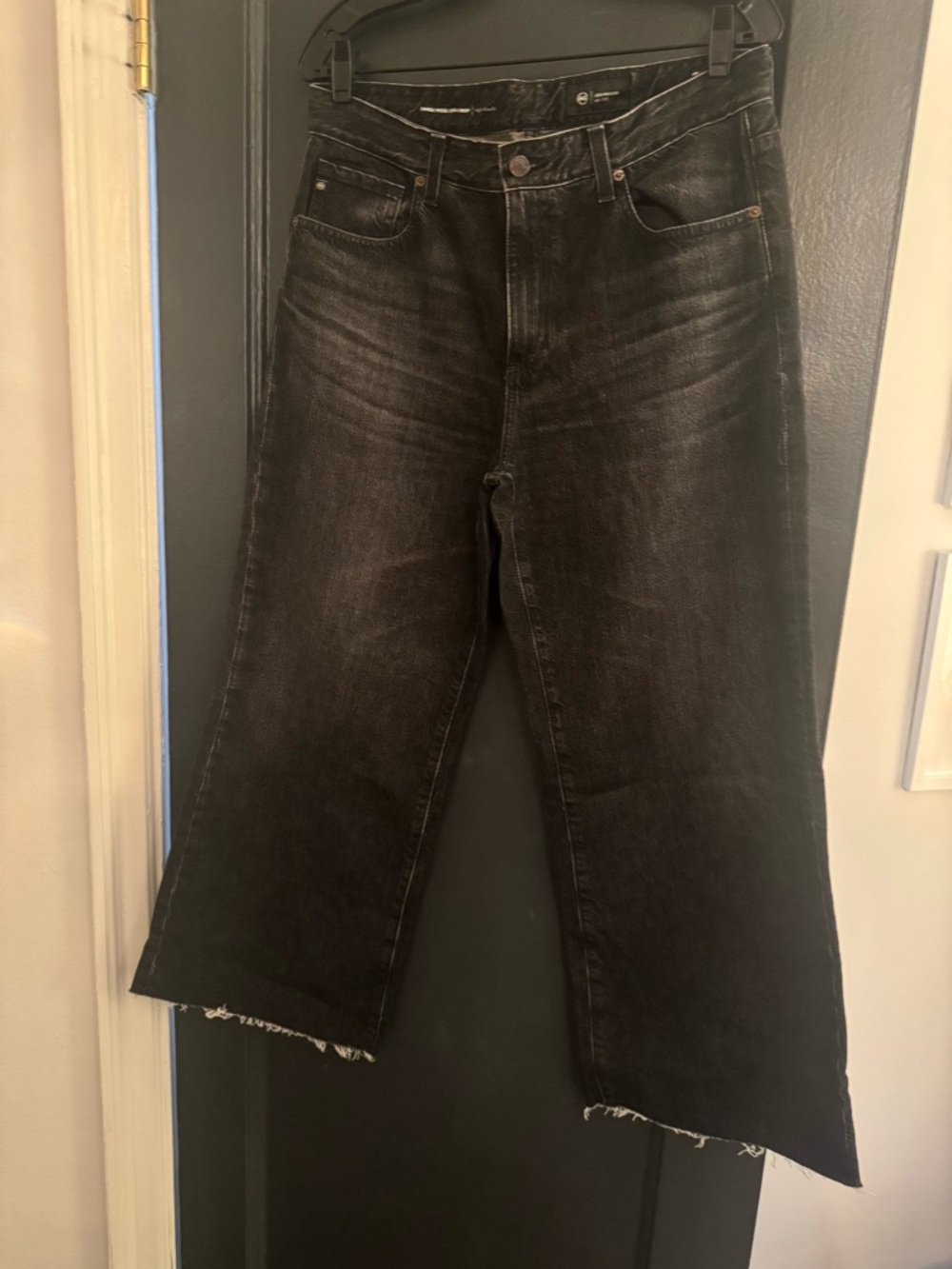 AG Black Wide Leg Raw Hem Jeans size 30